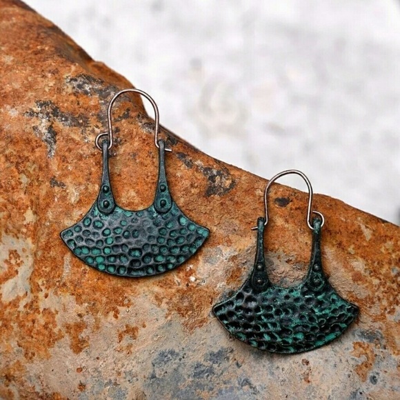 Hammered Dangle Earrings In Patina - Picture 3 of 5